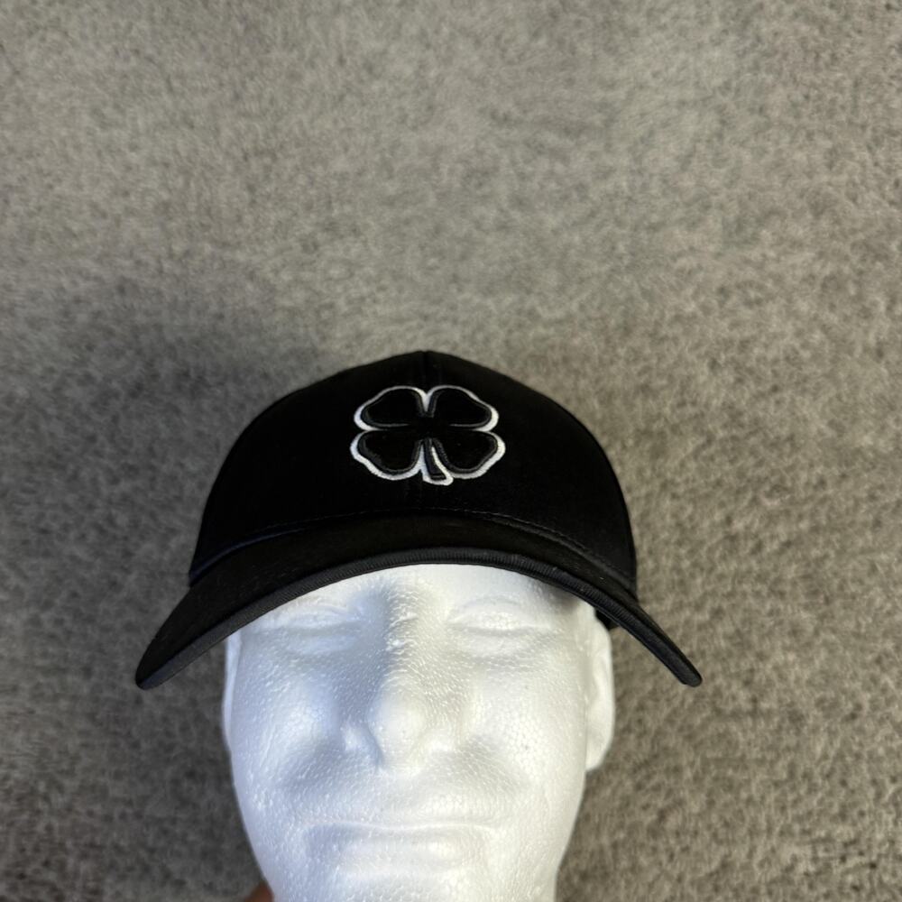 Black Clover Hat Cap Fitted Mens XL Black Polyester Live Lucky Clover Logo